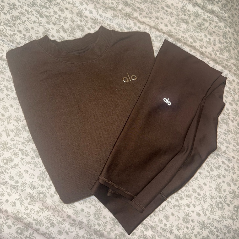 Alo Brown Crewneck Sweatshirt and 7/8 High-Waist Airlift Legging Set